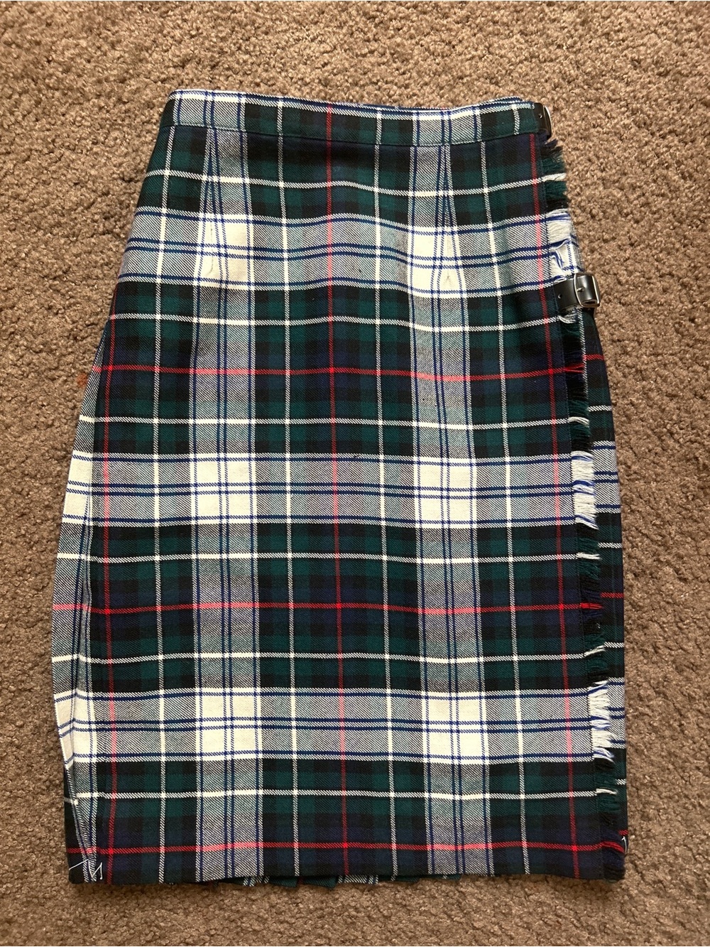 Green Tartan Plaid Pencil Skirt with Side Buckle